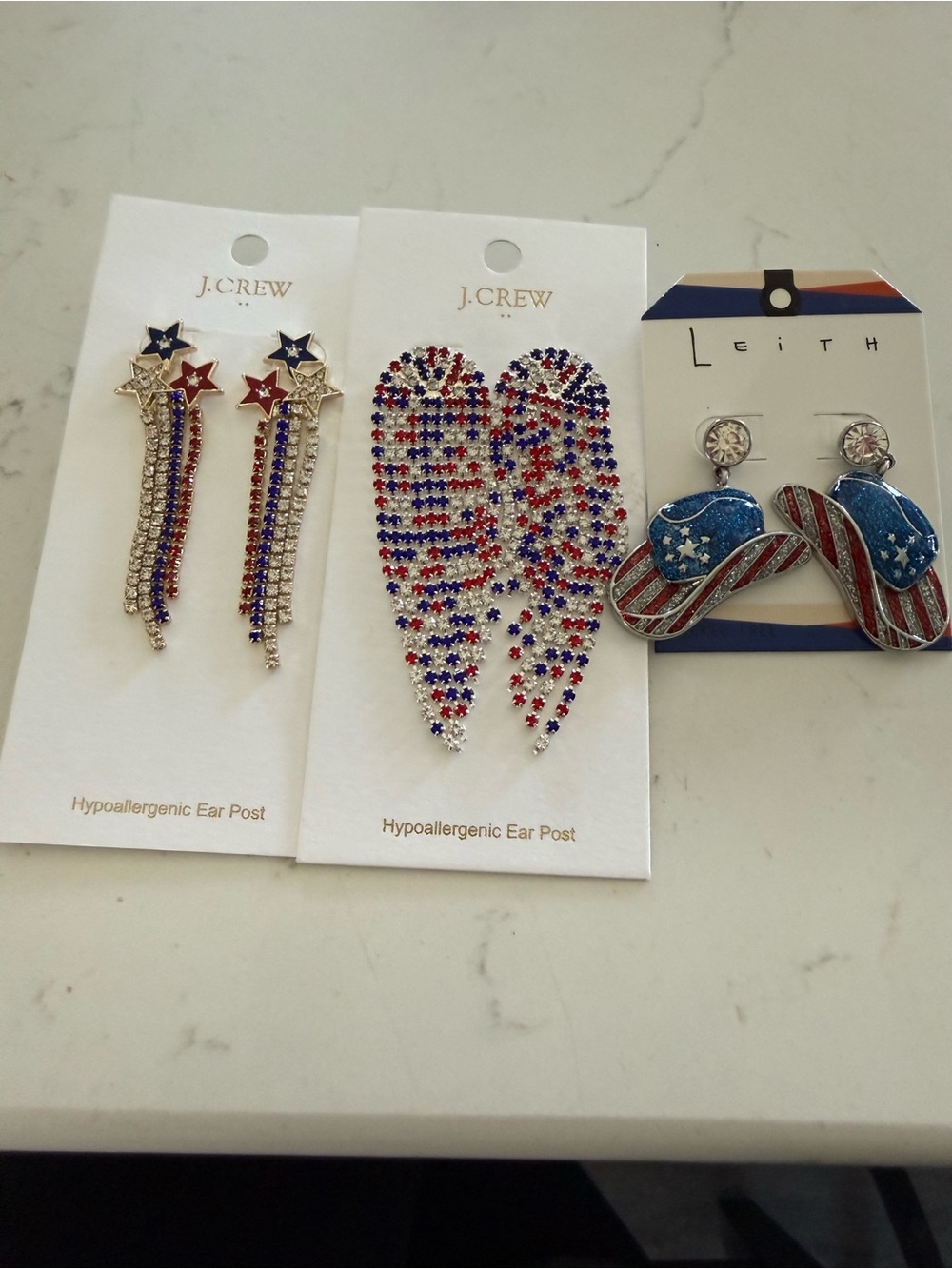 J. Crew Red, White & Blue Star and Rhinestone Dangle Earrings (Pair)